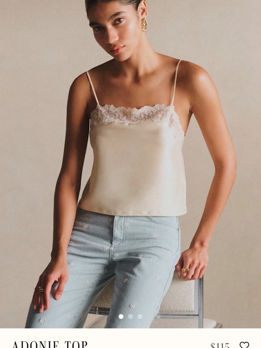 Adonie Lace-Trim Satin Camisole - Cream